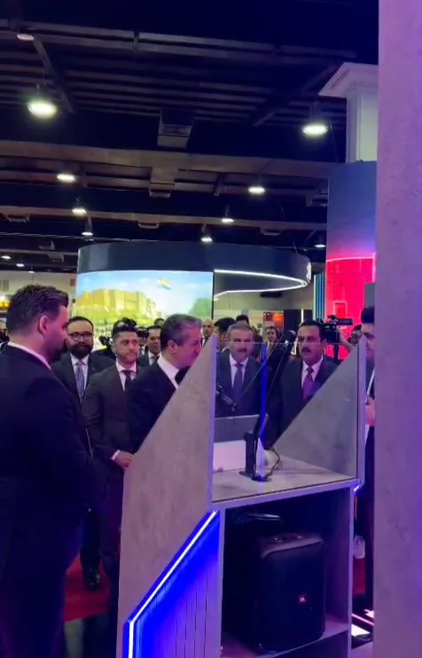 Prime Minister Masrour Barzani visiting the Aron Fund demonstration at HITEX 2025.