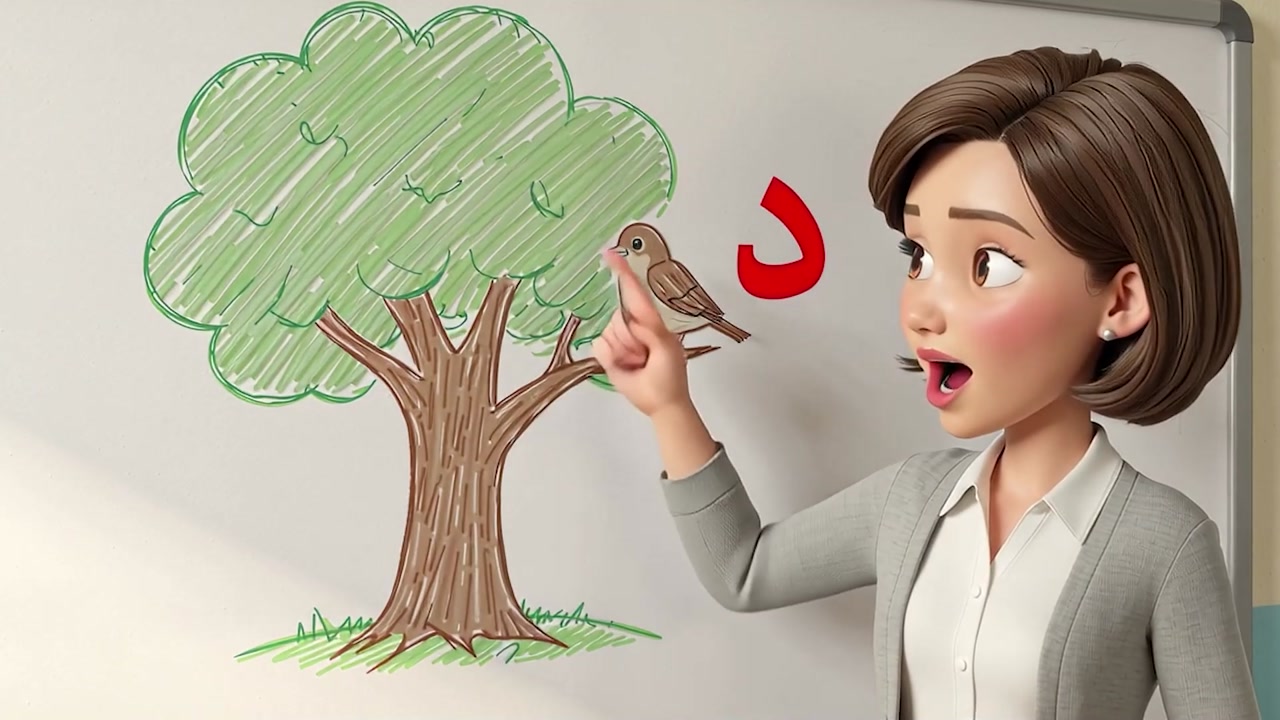 The Kurdish letter د shown clearly in the alphabet lesson