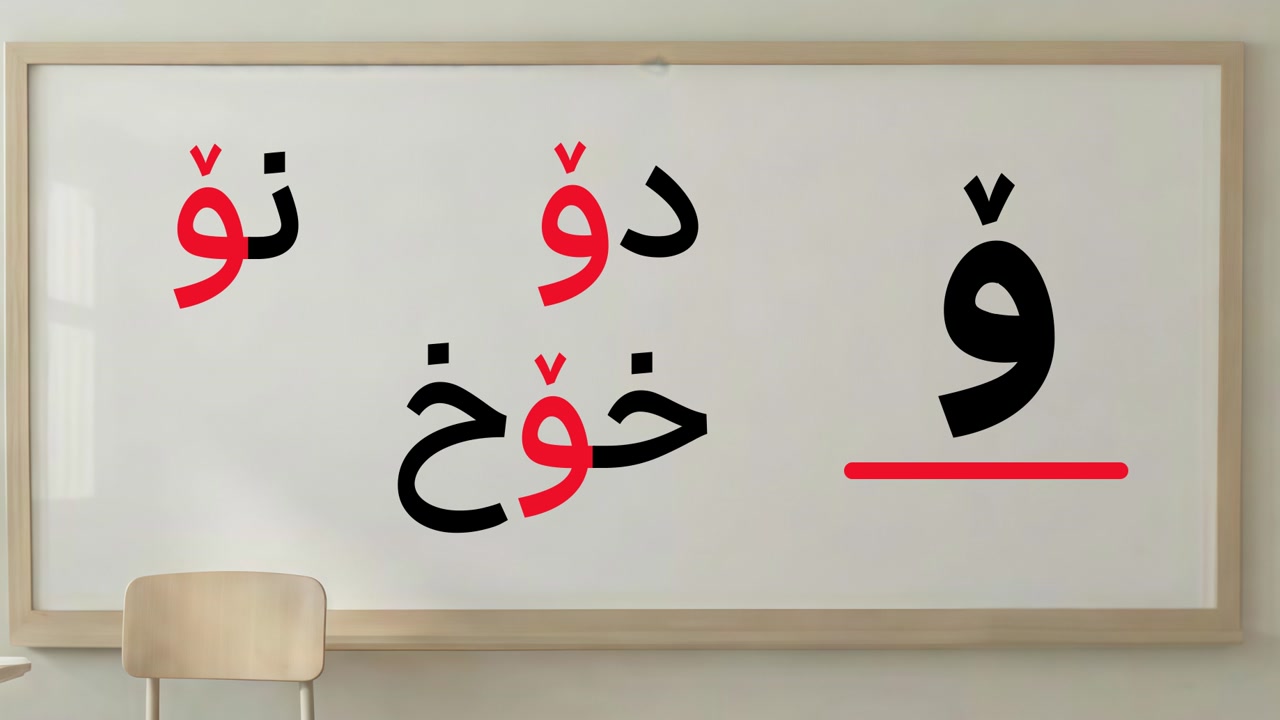 The Kurdish letter ۆ shown clearly in the alphabet lesson