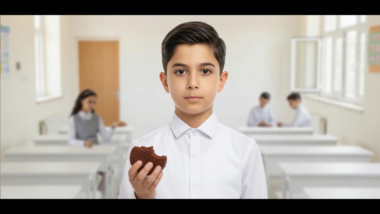 A student in the short film about keeping the classroom clean