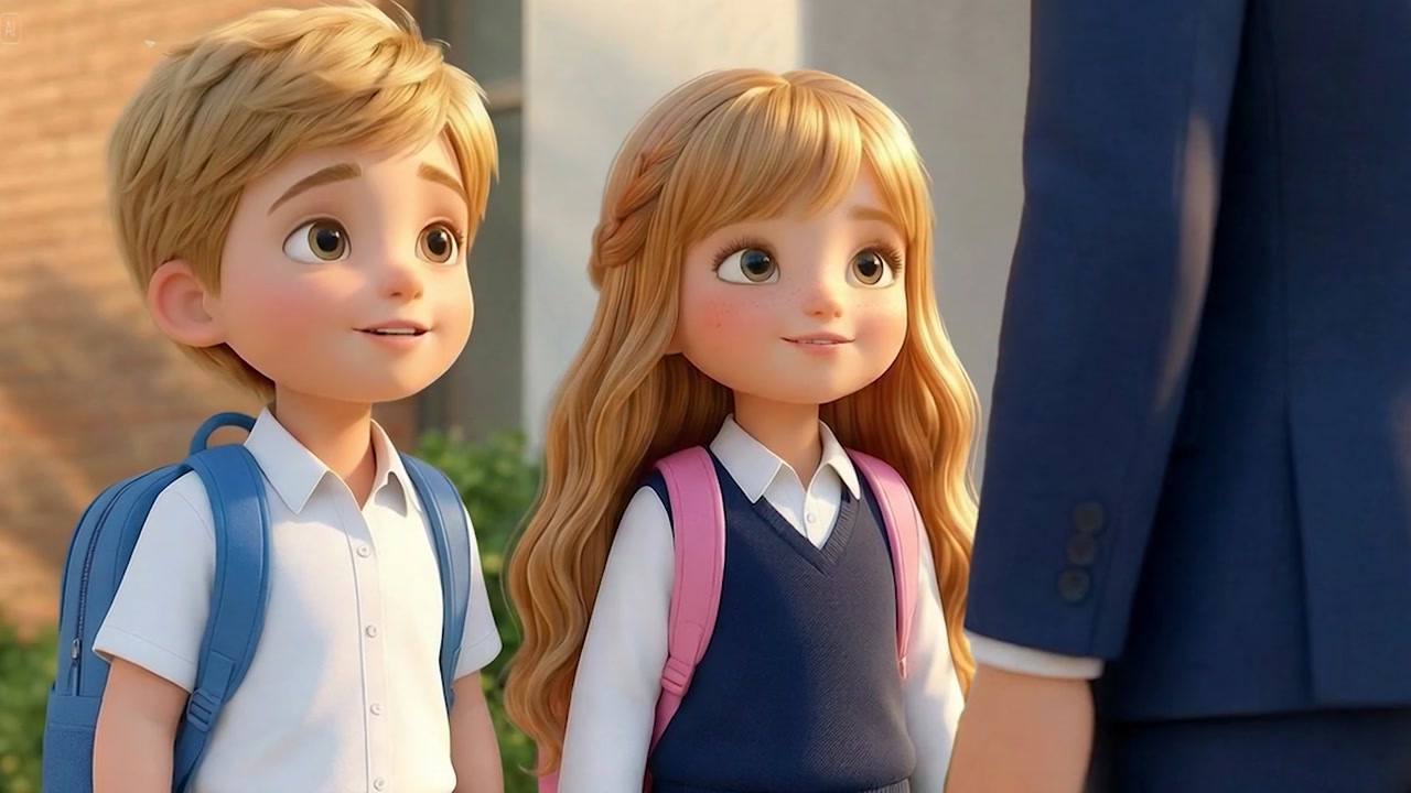 Raz and Rawa ready to go to school with their backpacks