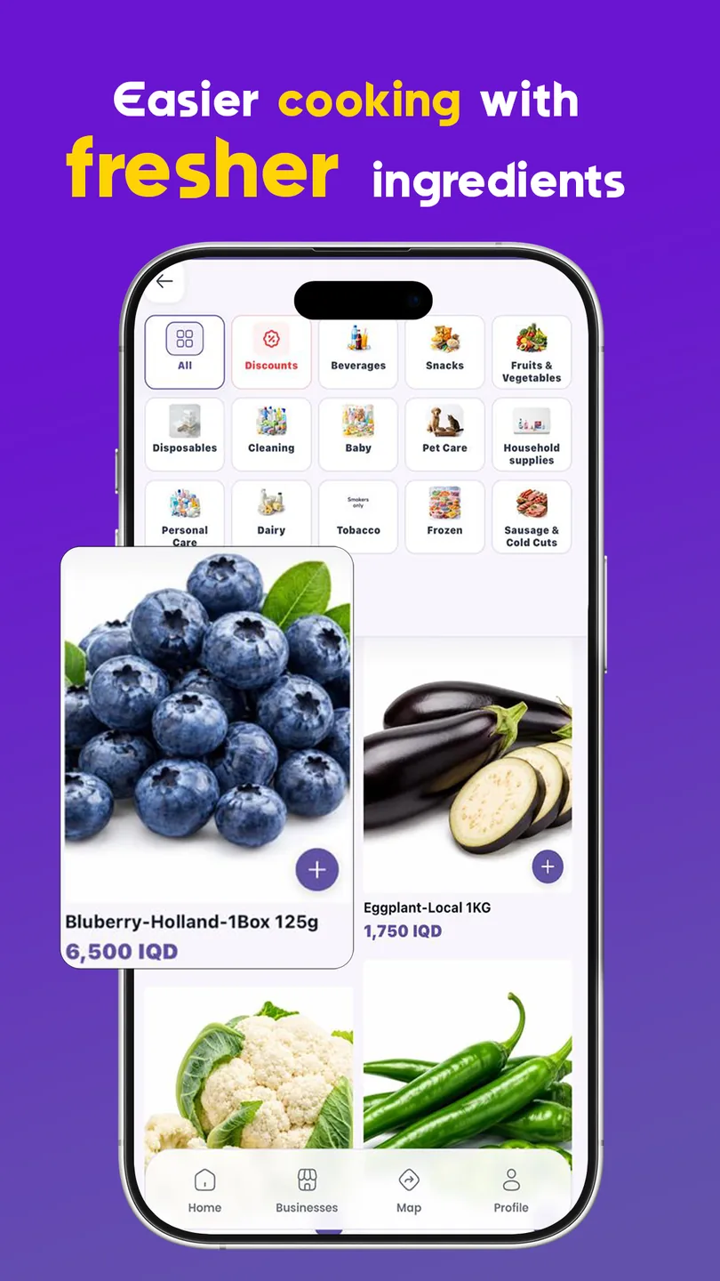 Biz Iraq grocery categories and products with real IQD prices