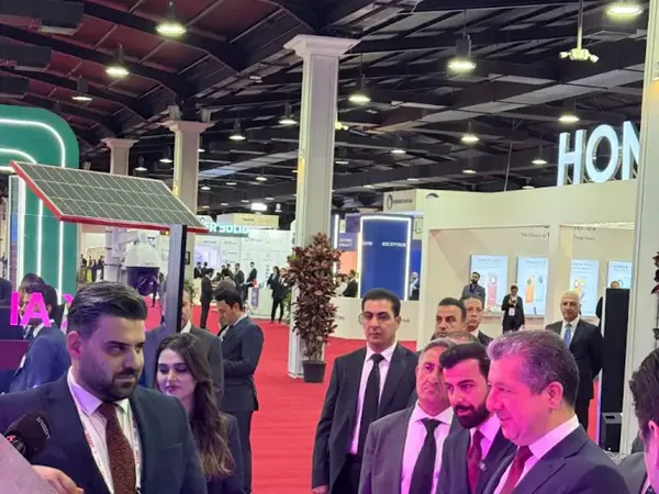 Prime Minister Masrour Barzani visiting the Aron Fund demonstration at HITEX 2025.